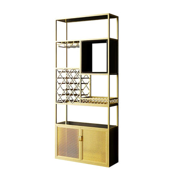 Industrial Gold 5-Tier Freestanding Wine Rack Storage with Glass Holder